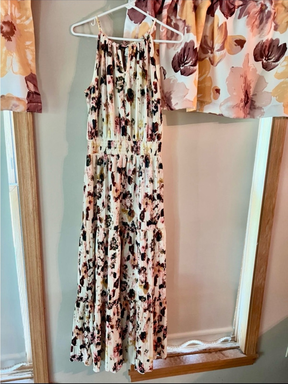 Floral Tiered Maxi Dress in Cream and Pink